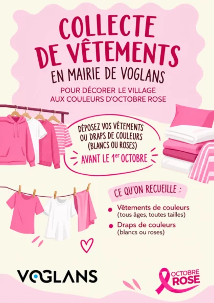 Affiche Collecte vêtements Octobre rose à la mairie de Voglans